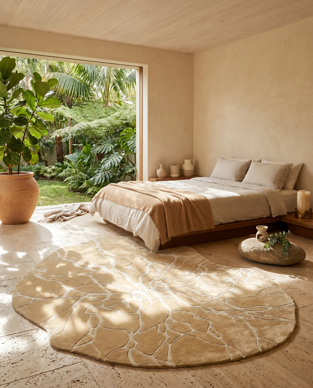 Japandi Irregular Vein Carved Wool Rug