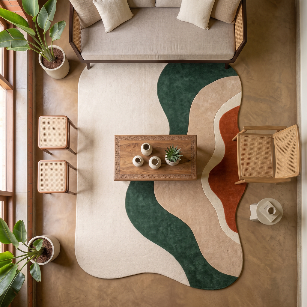 Ivory Contemporary Artistic Wavy Area Rug