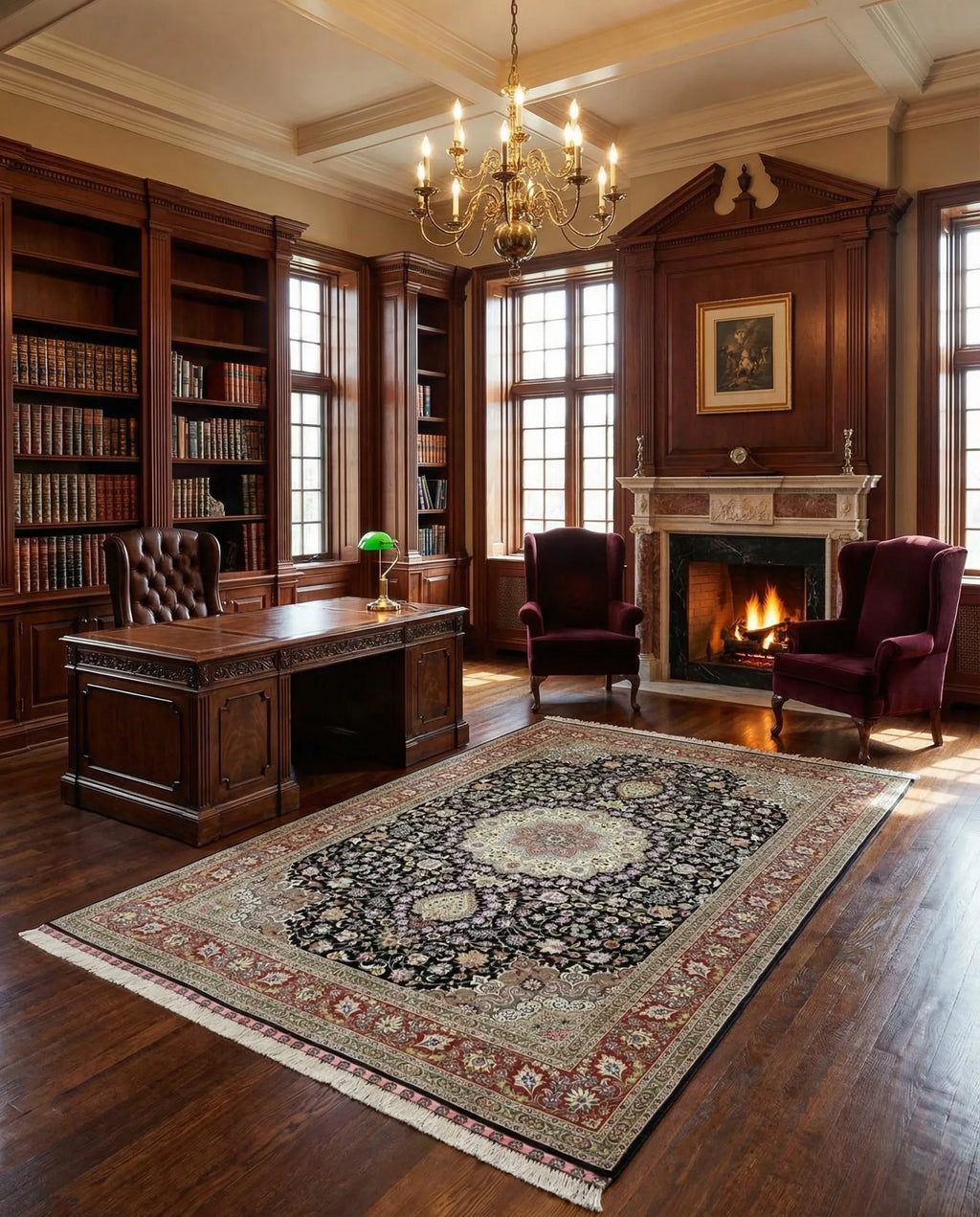 The Obsidian Sovereign Antique Noir Arabesque Medallion Area Rug