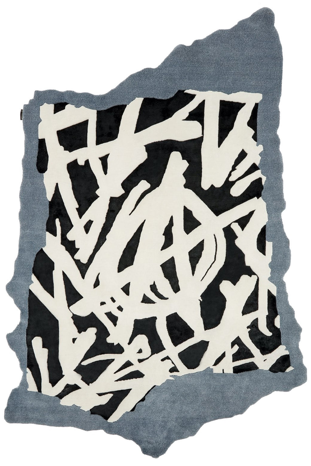 Monochrome Graffiti Border Wool Rug