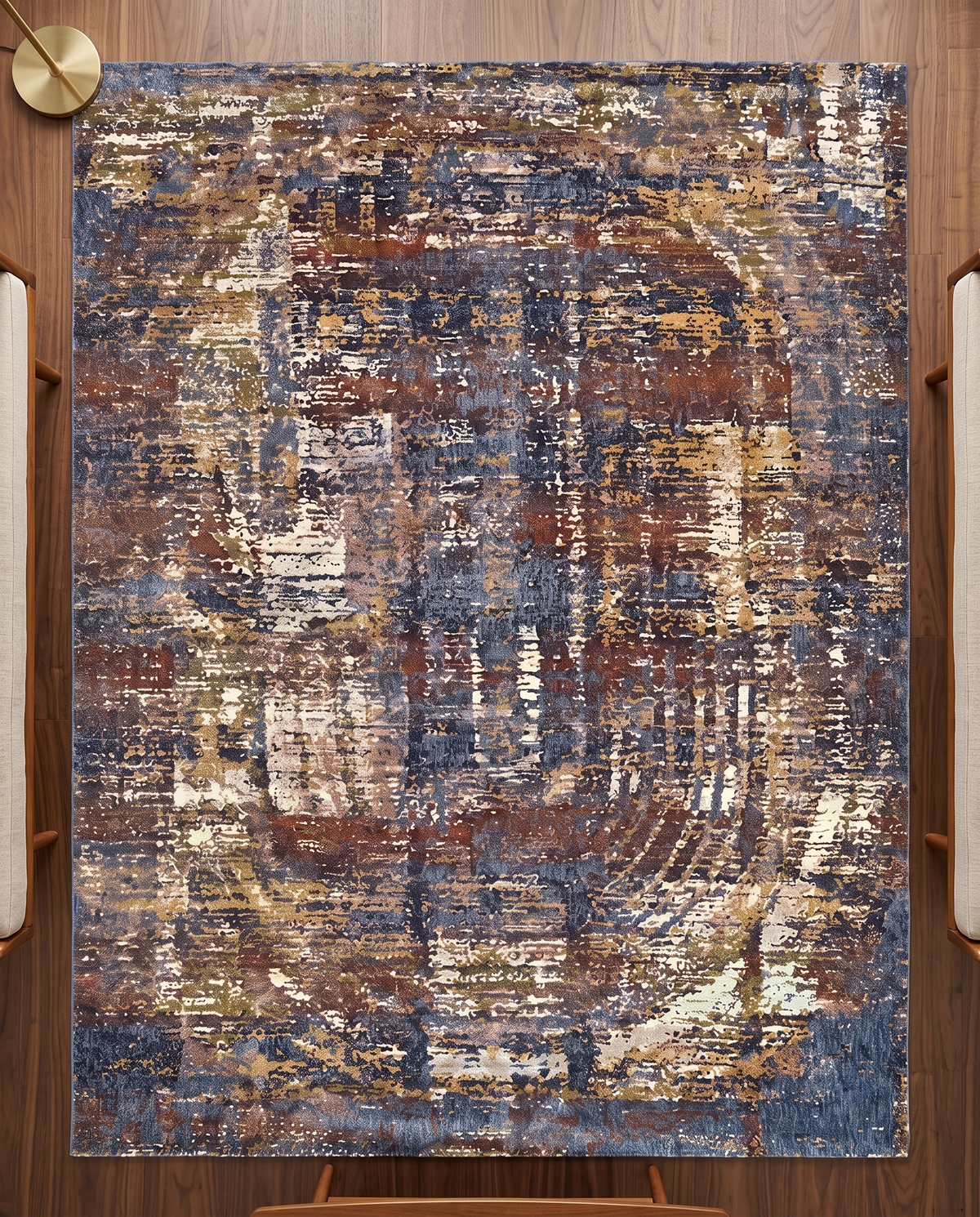 Vintage Abstract Blue Brown Rug