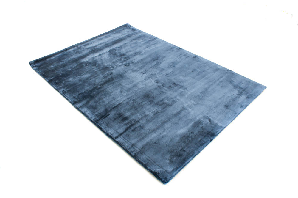 Deep Denim Blue Textured Viscose Rug