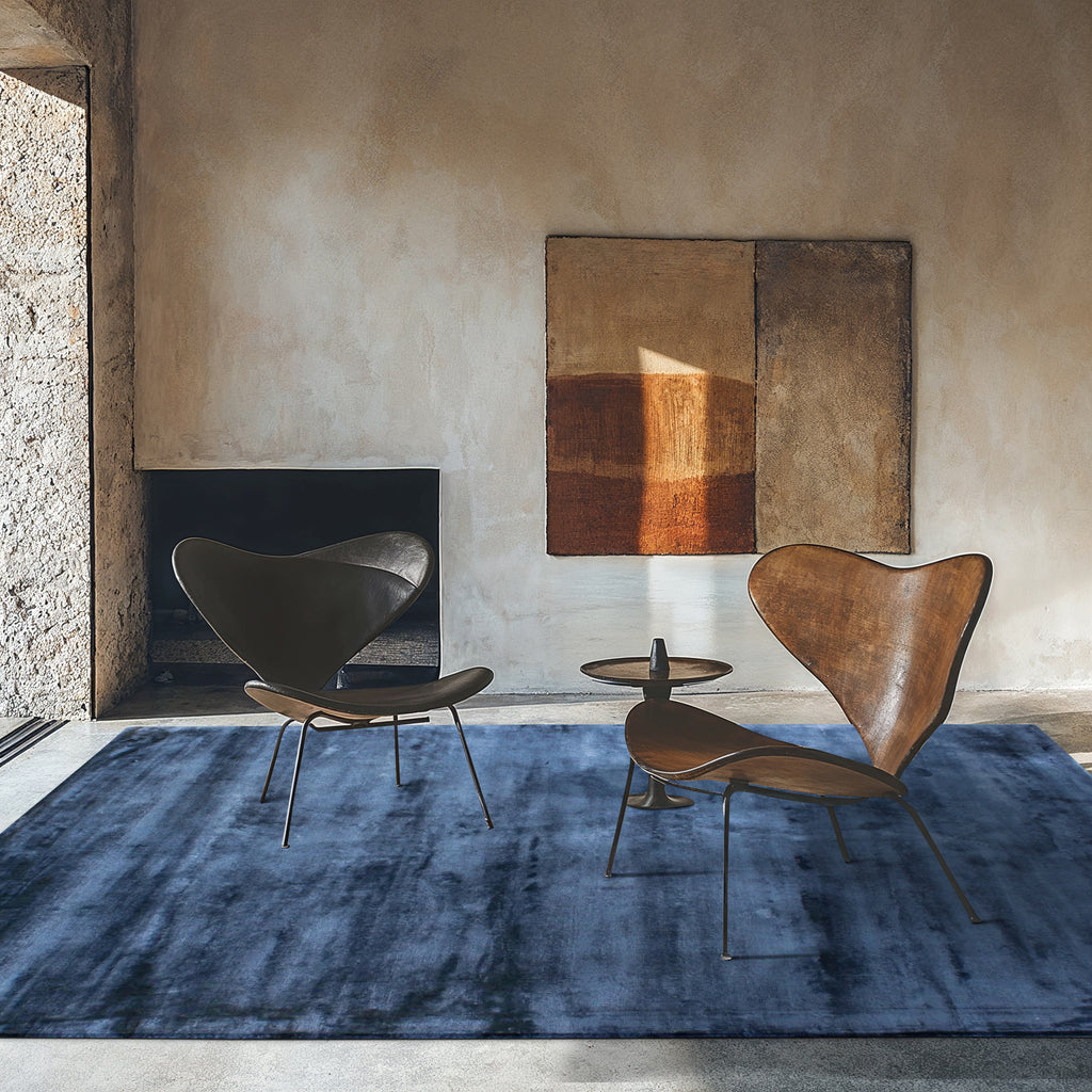 Deep Denim Blue Textured Viscose Rug