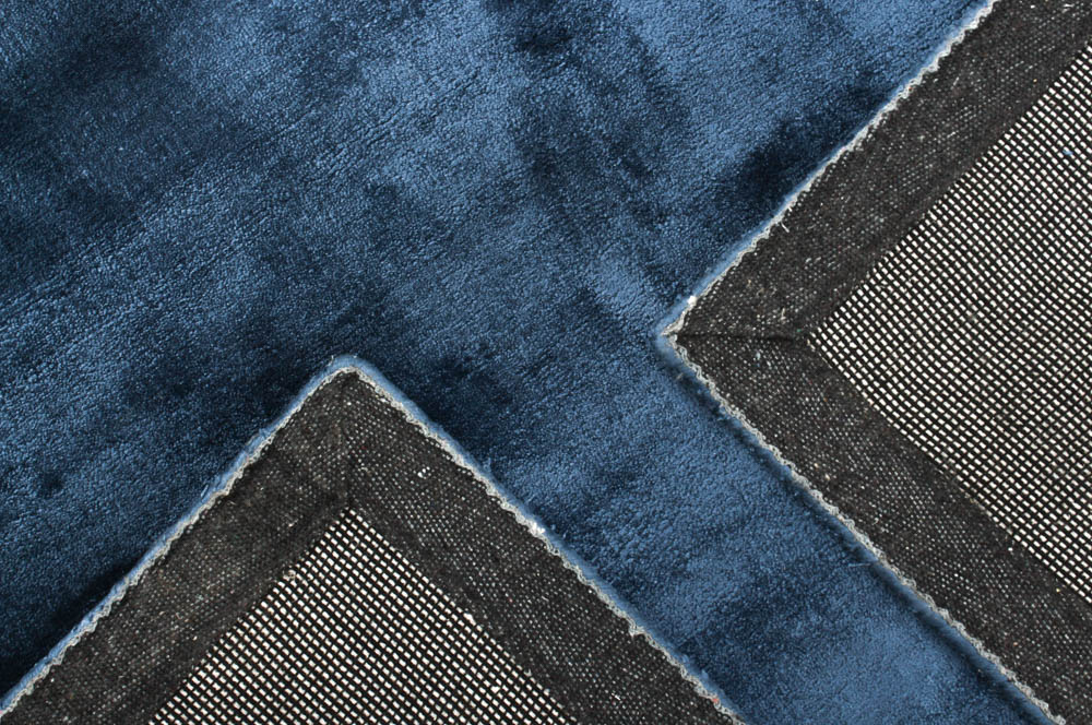 Deep Denim Blue Textured Viscose Rug