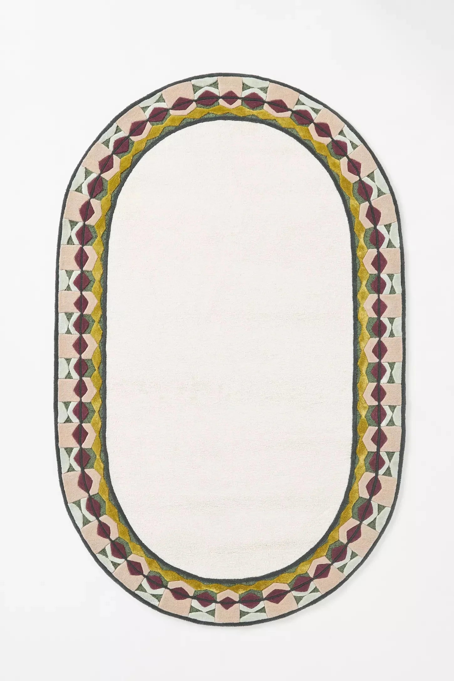 Ivory Artistic Border Oval Rug