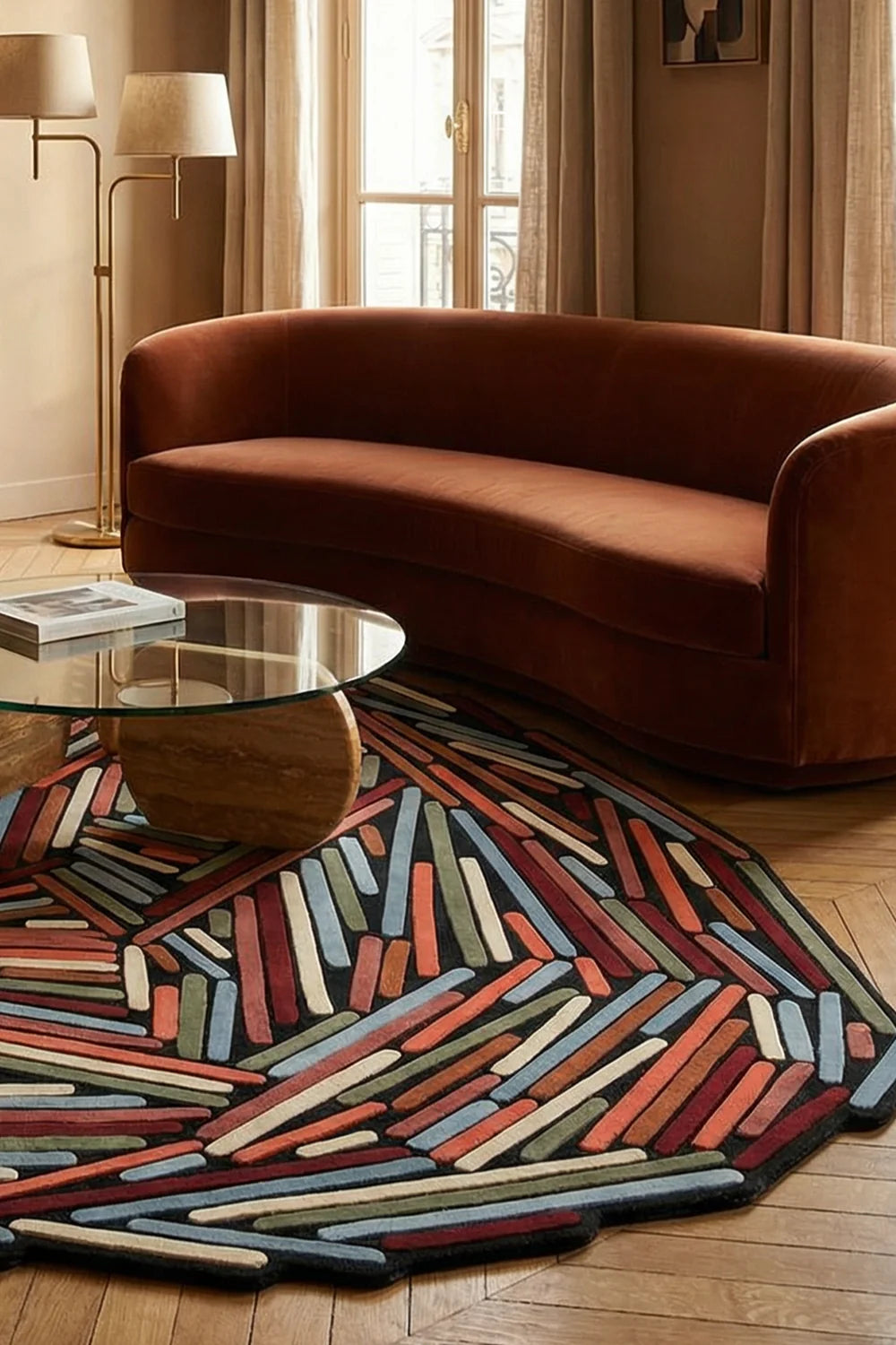Random Stick Pattern in Rich Multicolor Tones Rug