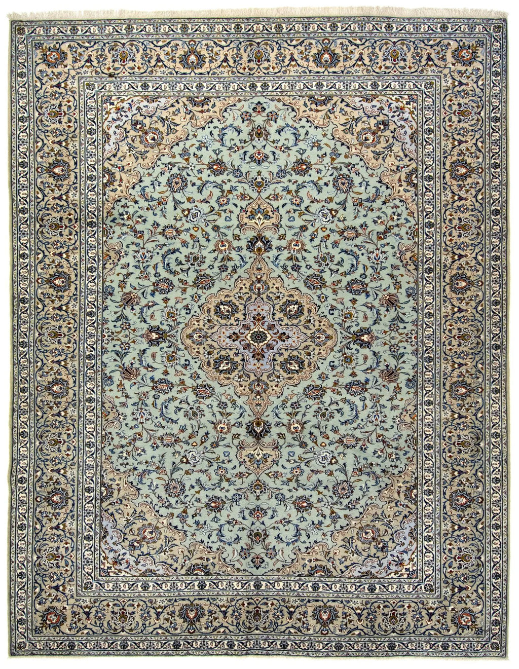 Hand-Knotted Royal Medallion Mint Wool Carpet