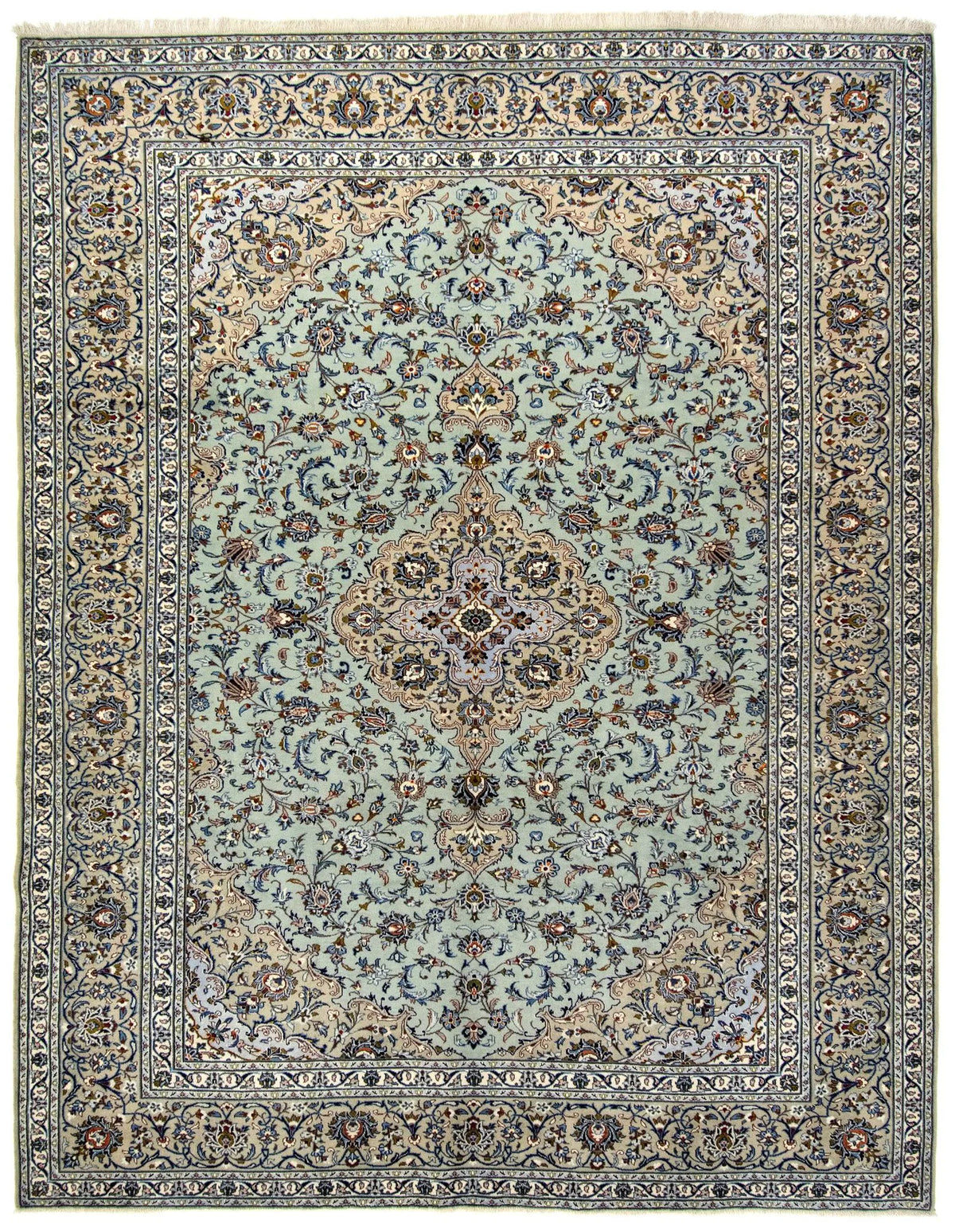 Hand-Knotted Royal Medallion Mint Wool Carpet