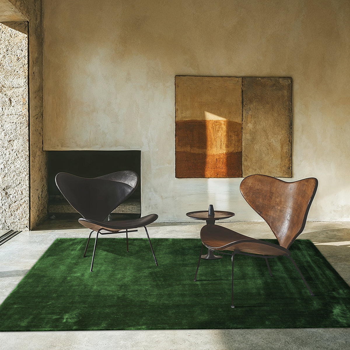 Solid Deep Pine Green Lustre Velvet Area Rug