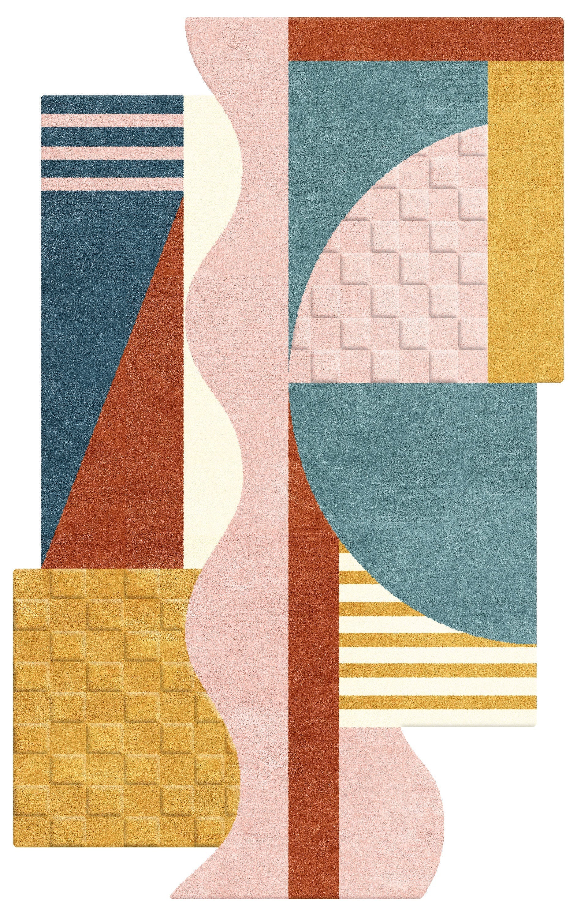 Modern Sculpted Abstract Block New Zealand Rug