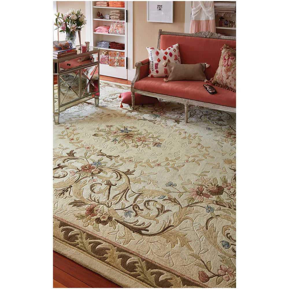 French Aubusson-Inspired Floral Scroll Design