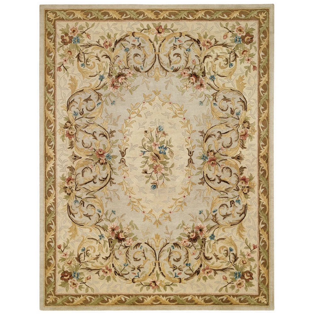 French Aubusson-Inspired Floral Scroll Design
