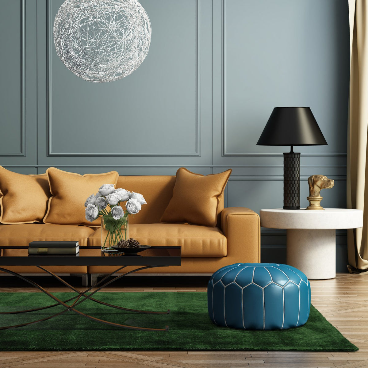 Solid Deep Pine Green Lustre Velvet Area Rug