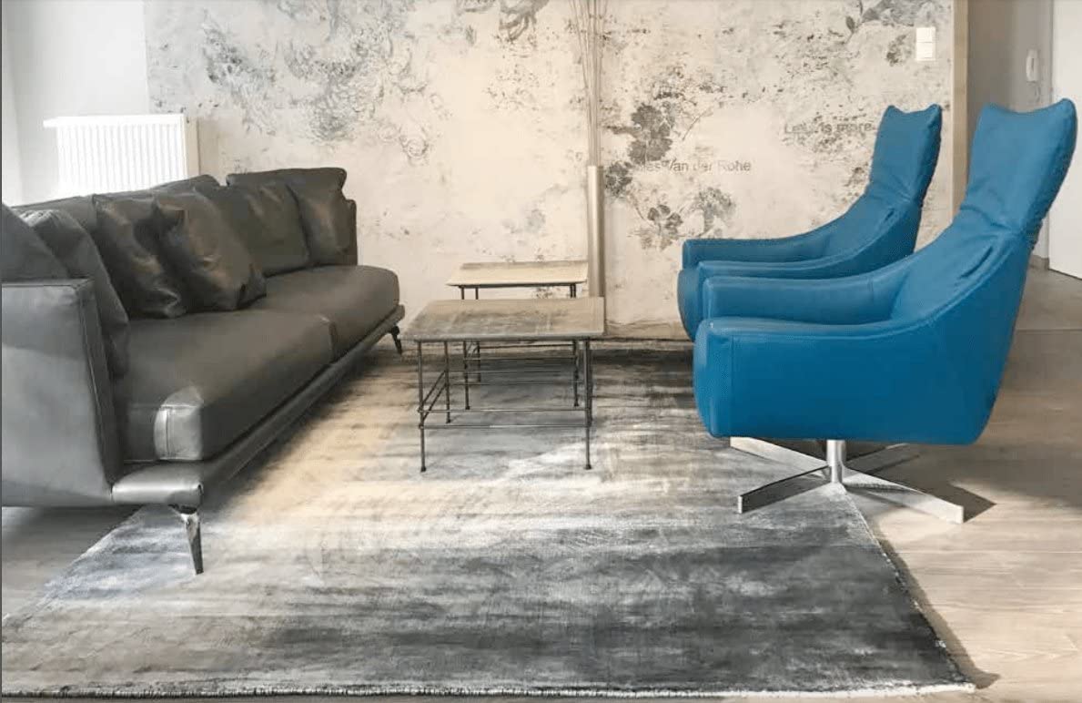Modern Distressed Silver Grey Bamboo Silk Rug for Living Room