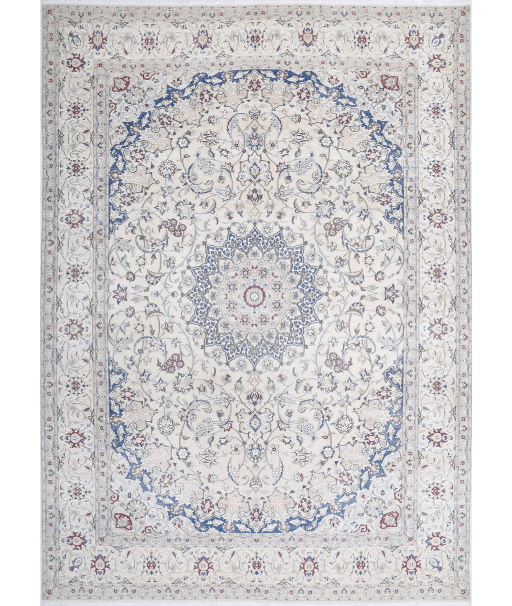 Hand-Knotted Persian Medallion Wool & Silk Inlay Luxury Rug