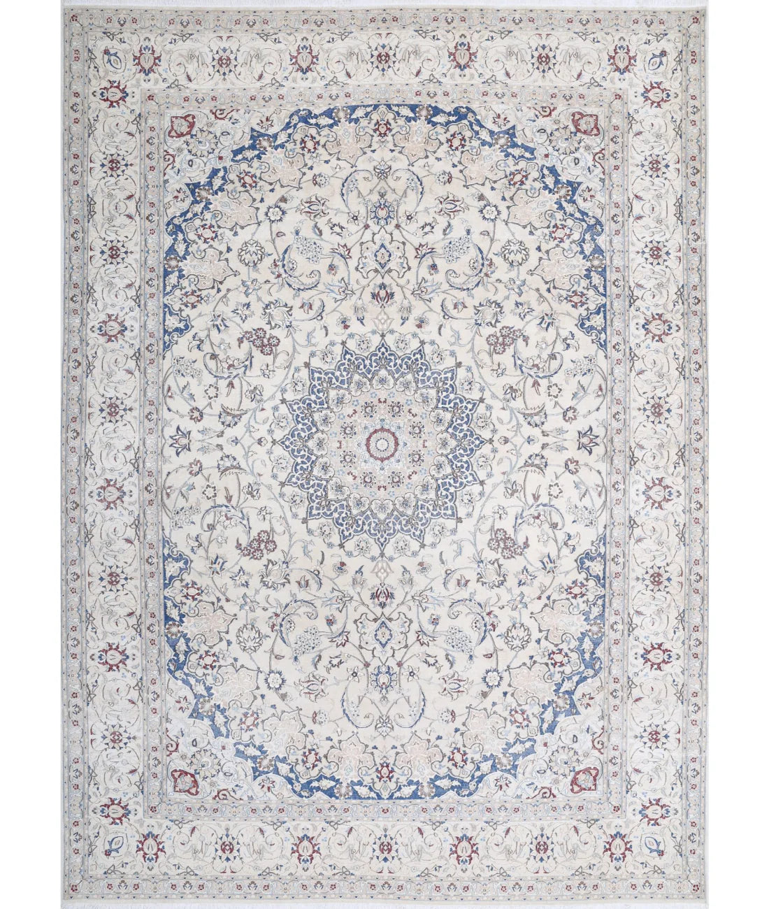 Hand-Knotted Persian Medallion Wool & Silk Inlay Luxury Rug