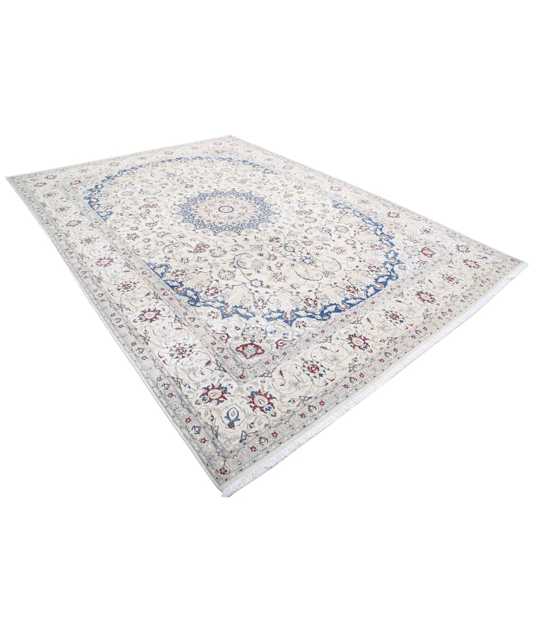 Hand-Knotted Persian Medallion Wool & Silk Inlay Luxury Rug