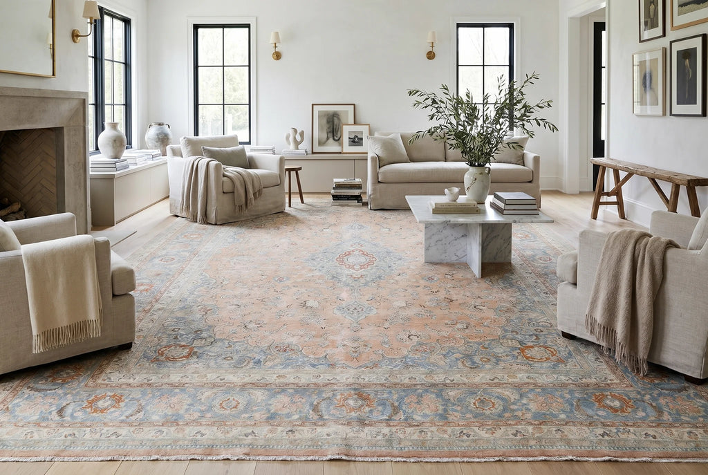 Muted Oushak Soft Peach Wool Rug