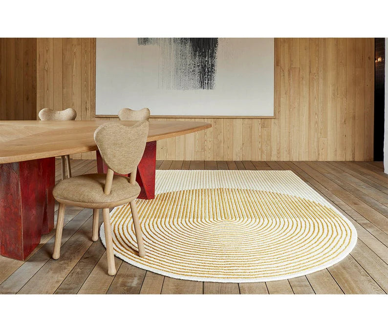 Ivory Mustard Spiral Round Hand Tufted Wool Carpet