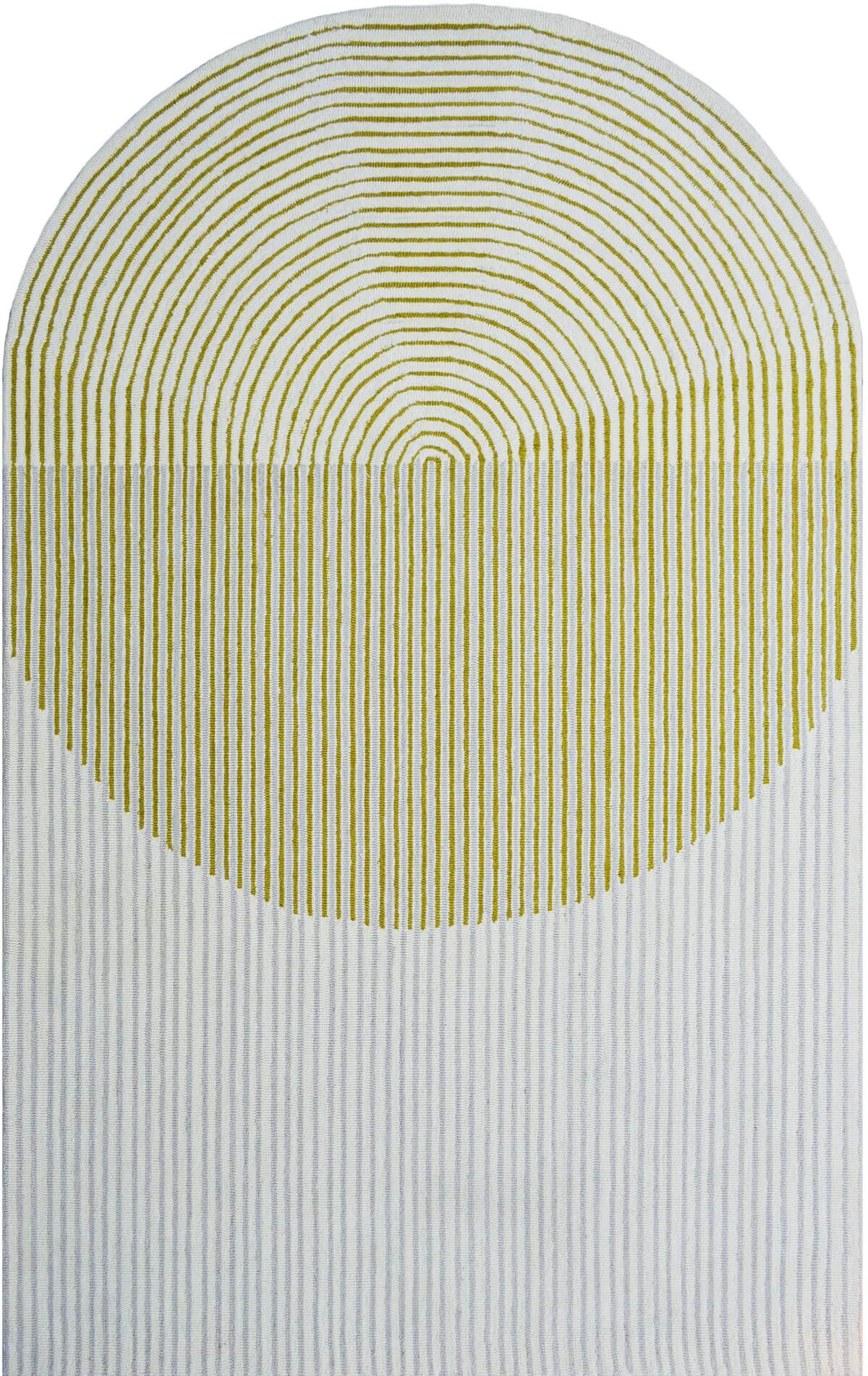 Ivory Mustard Spiral Round Hand Tufted Wool Carpet