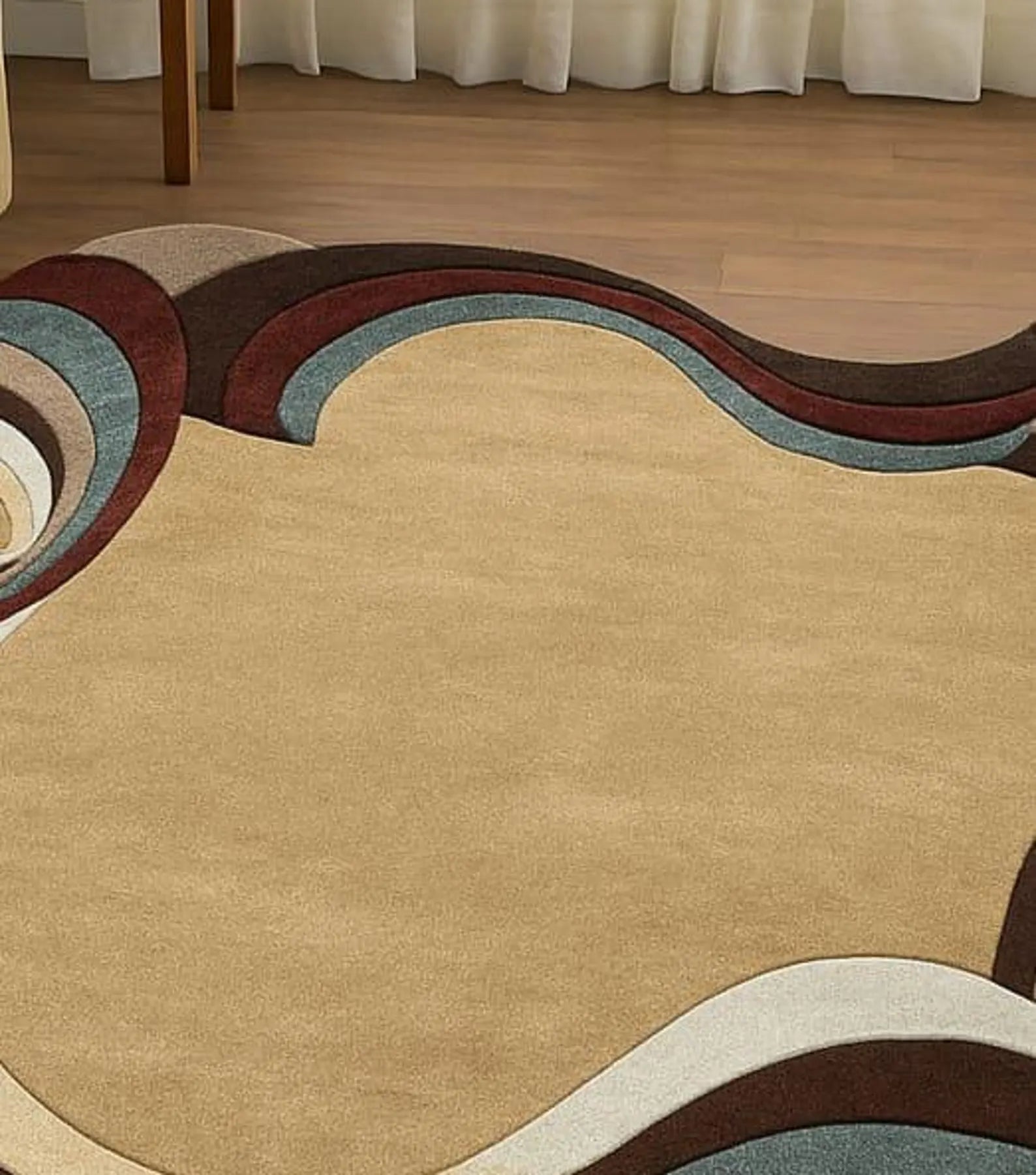 Beige Layered Flow Designer Area New Zealand Wool Irregular Rug