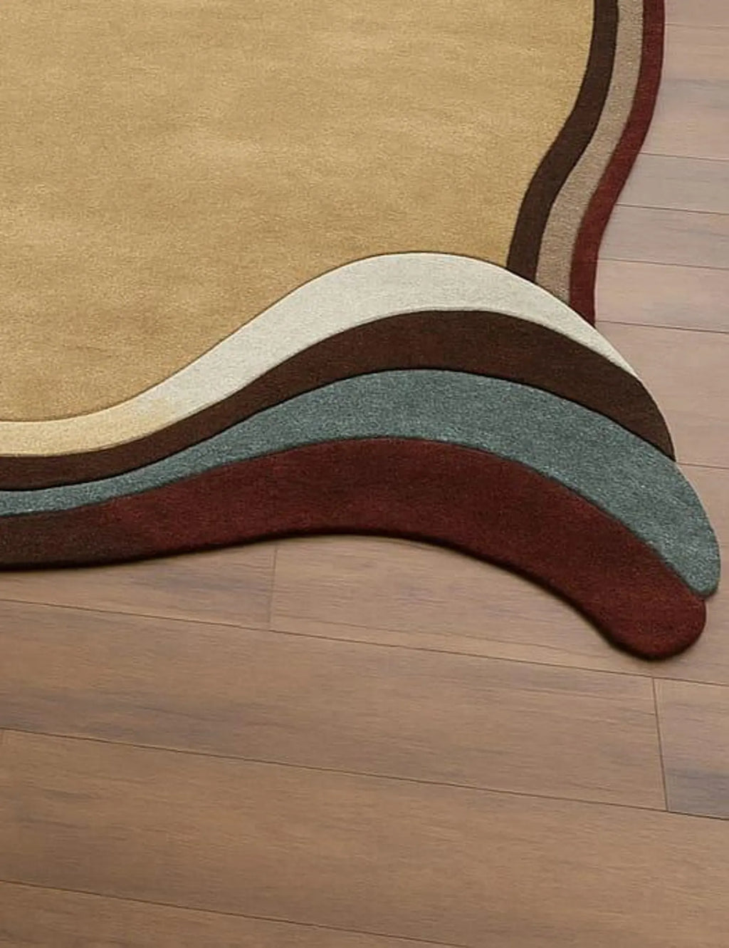 Beige Layered Flow Designer Area New Zealand Wool Irregular Rug