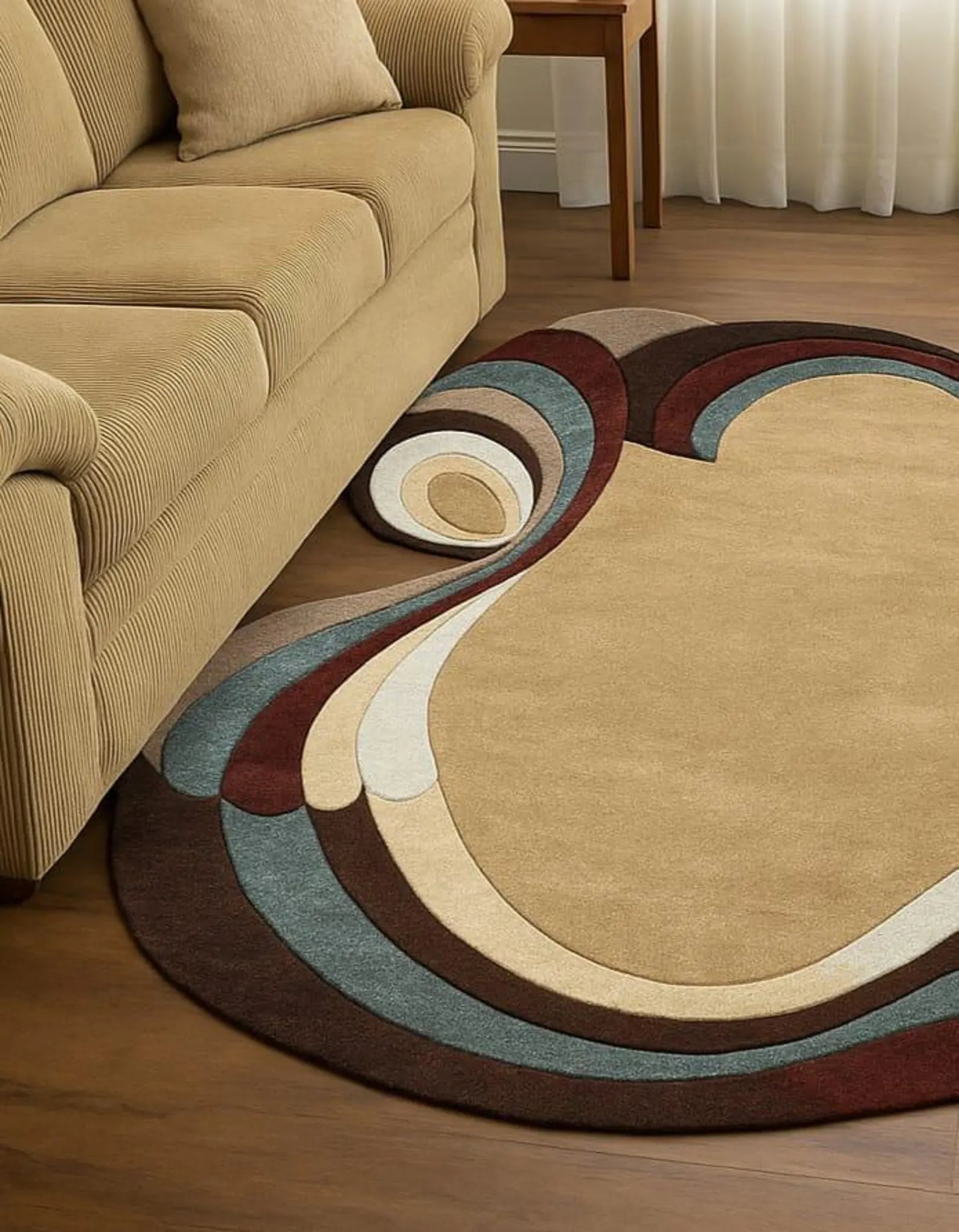 Beige Layered Flow Designer Area New Zealand Wool Irregular Rug