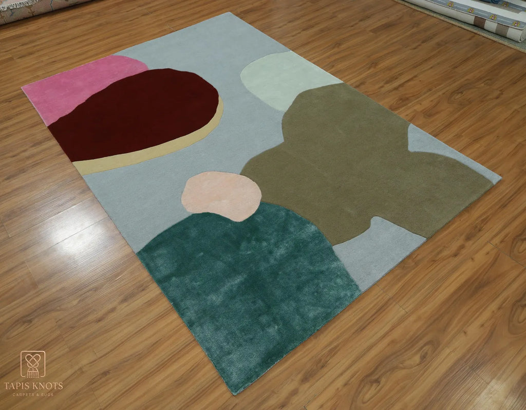Palais Abstract Organic Color-Block Hand-Tufted Viscose Designer Area Rug