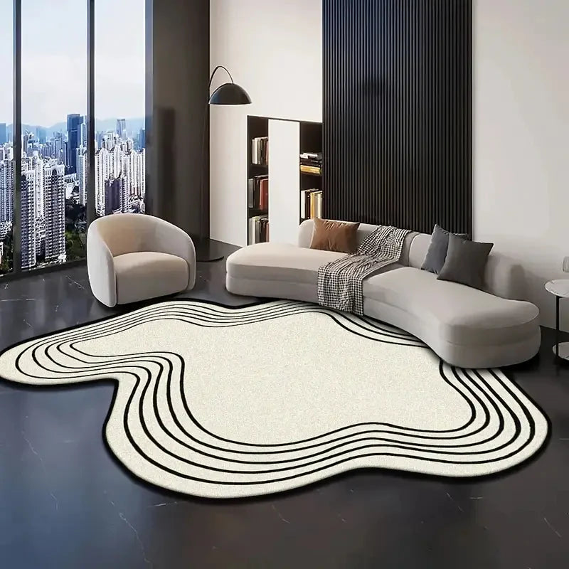 Ivory Topographic Line Irregular Rug