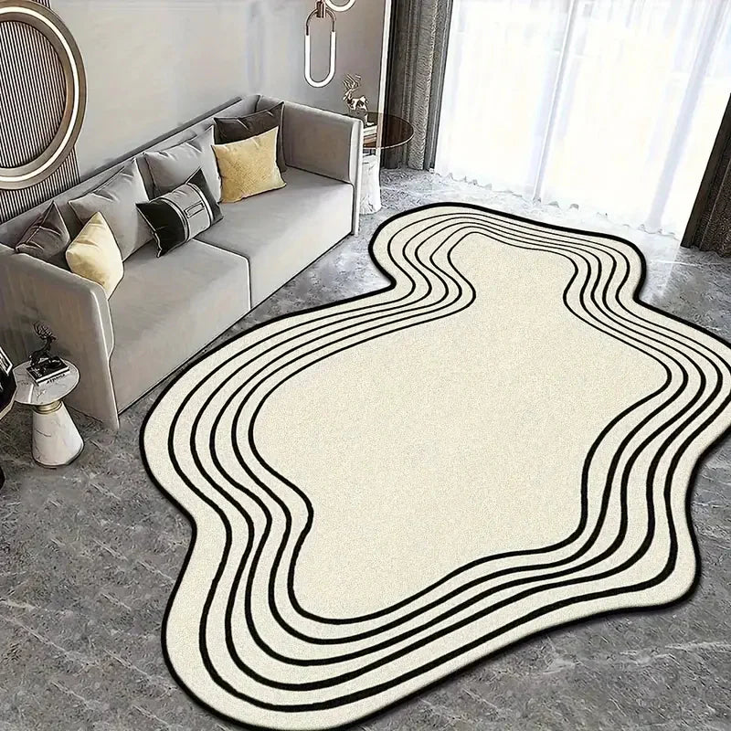 Ivory Topographic Line Irregular Rug
