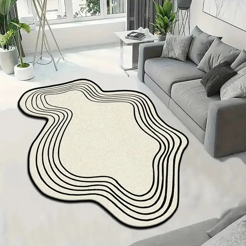 Ivory Topographic Line Irregular Rug