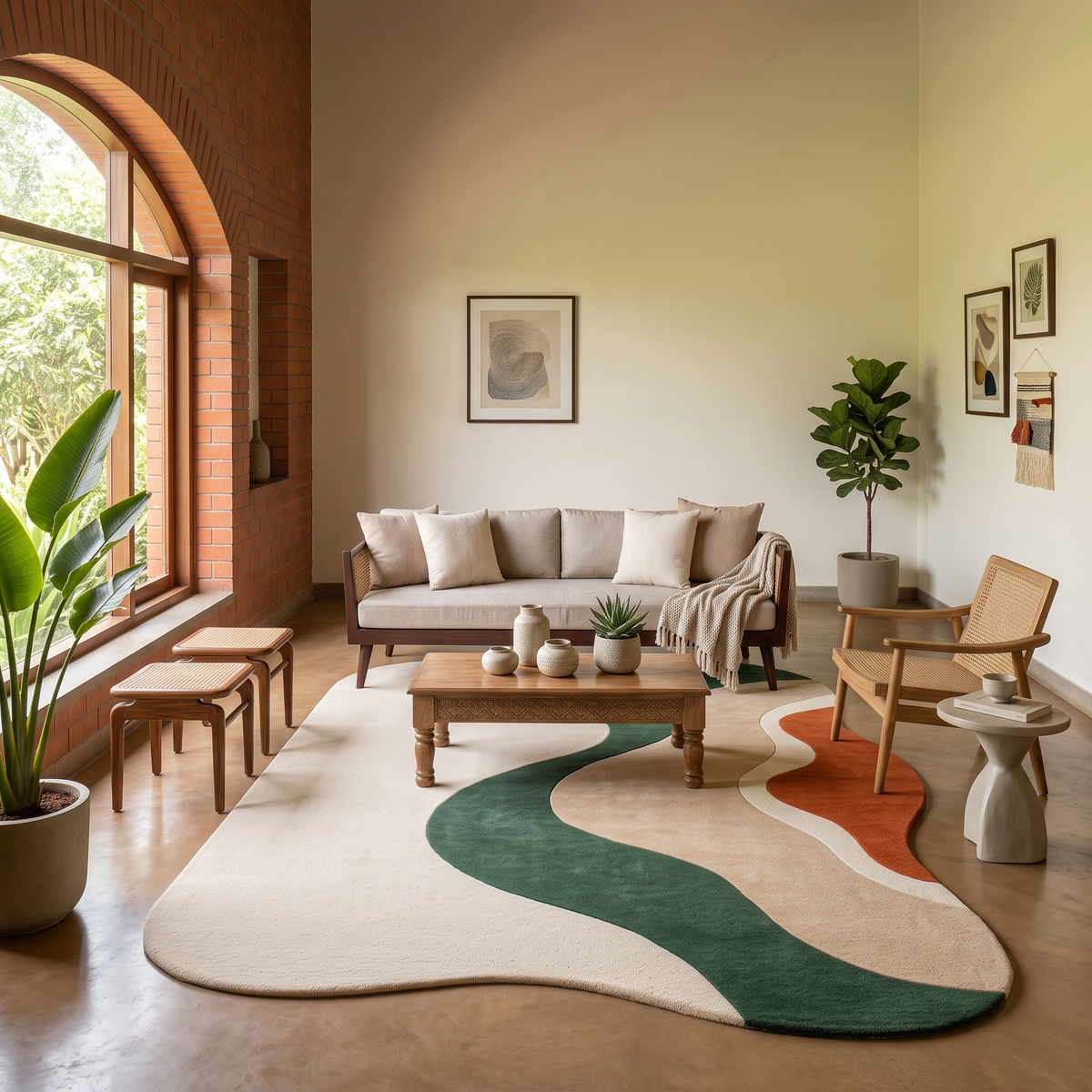 Ivory Contemporary Artistic Wavy Area Rug