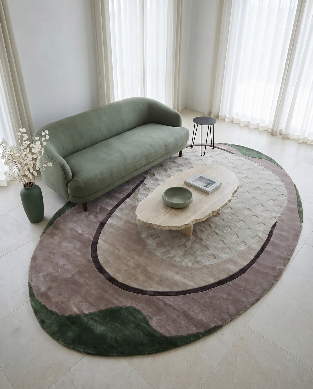 Aura Layered Pebble Viscose Wool Rug