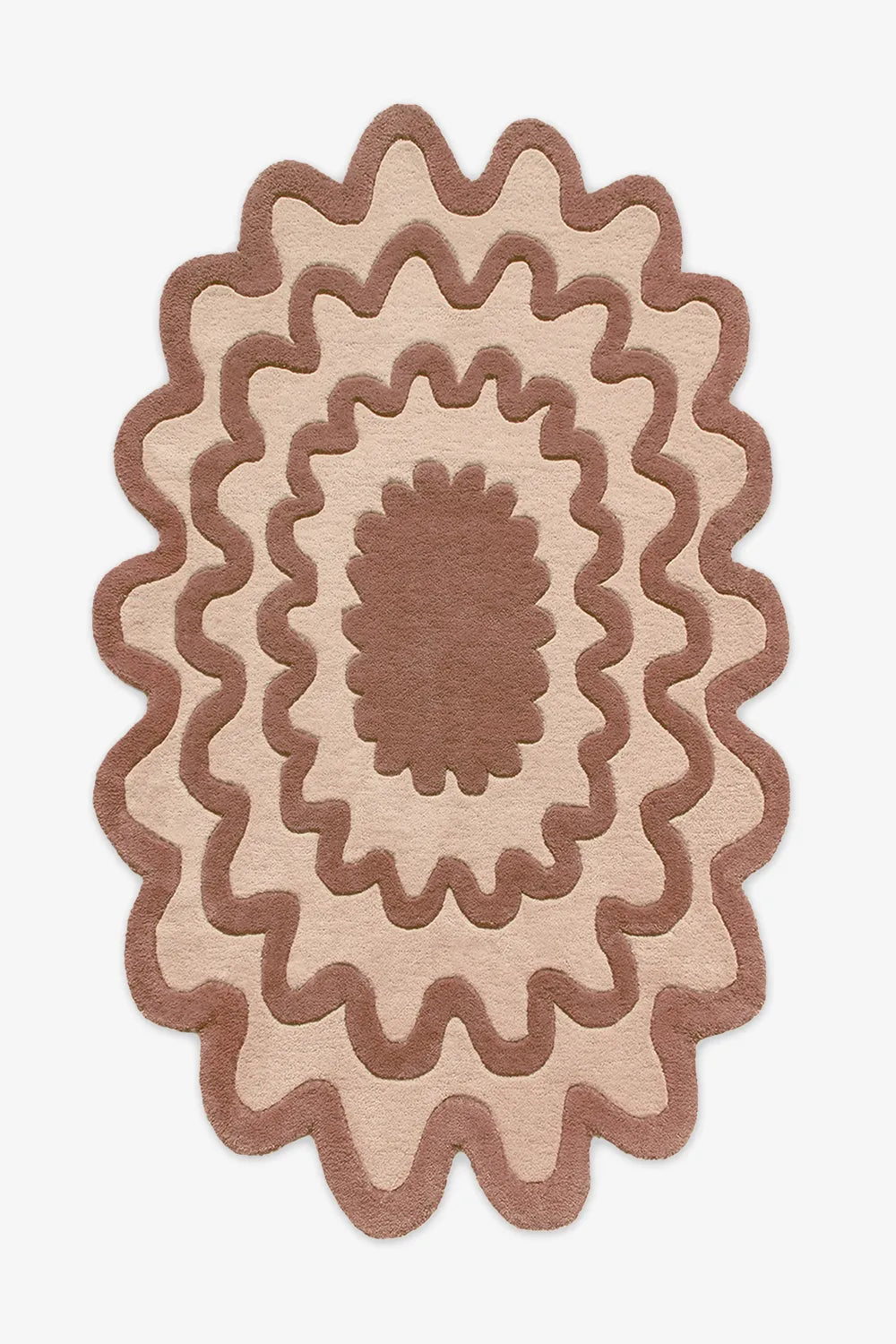 Modern Funky Scalloped Brown Wool Rug
