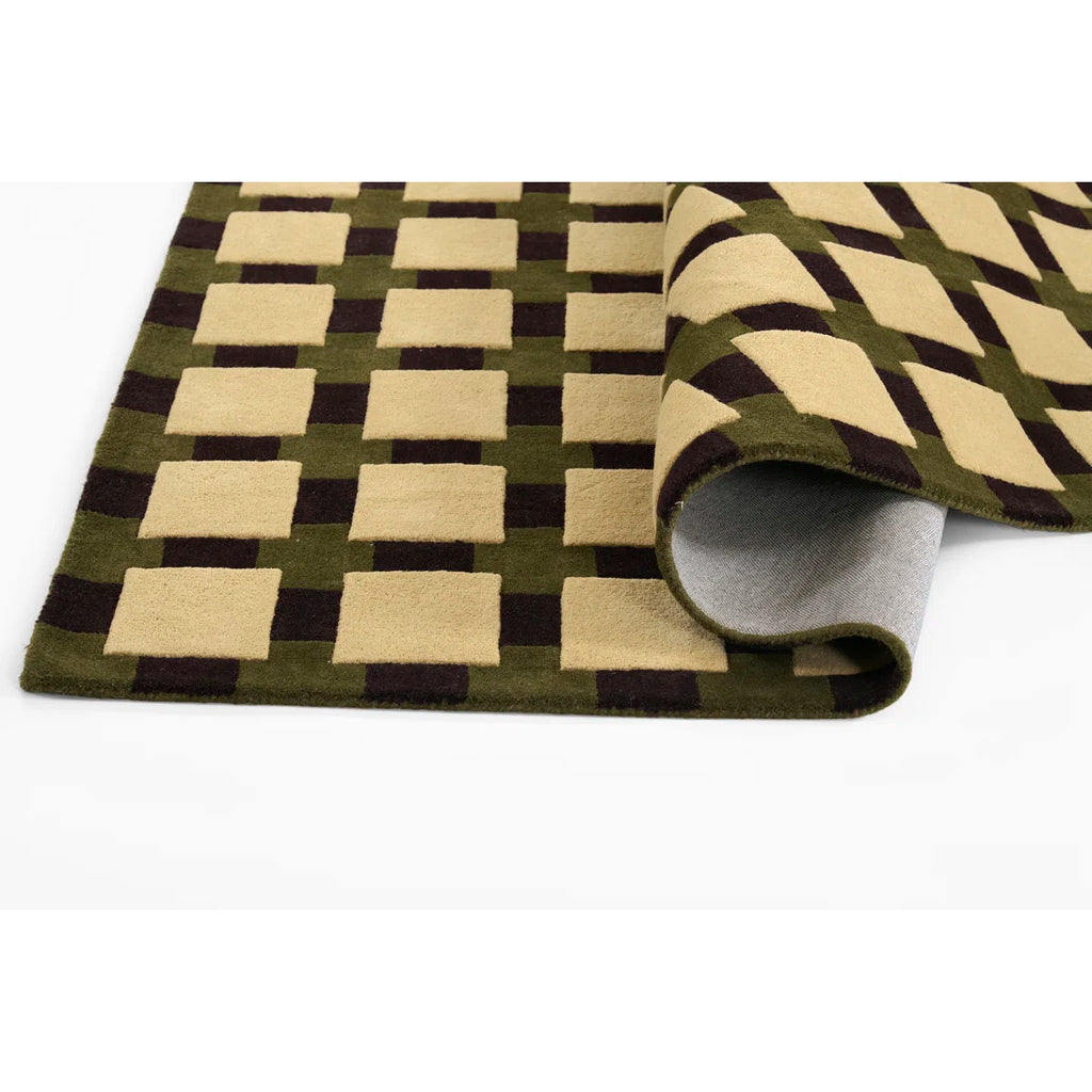Olive Checkerboard Wool Rug