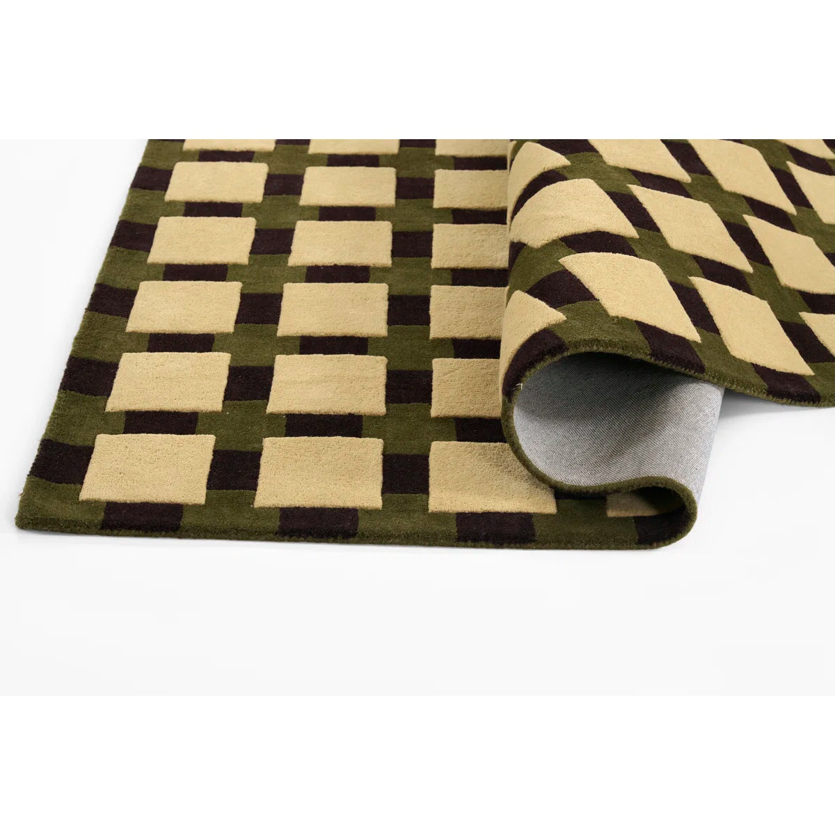 Olive Checkerboard Wool Rug
