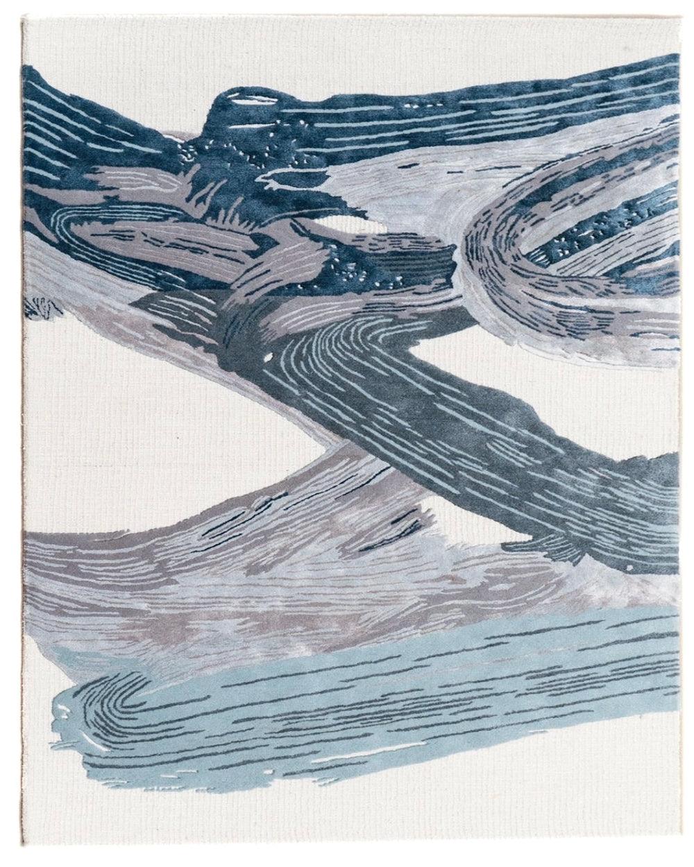 Aegean Flow Contemporary Silky Viscose Abstract Wave Rug