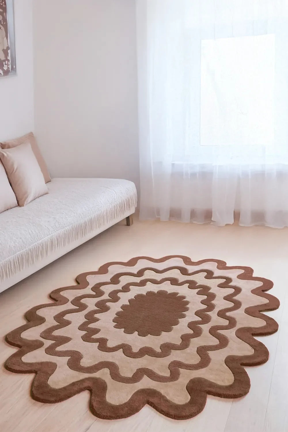 Modern Funky Scalloped Brown Wool Rug