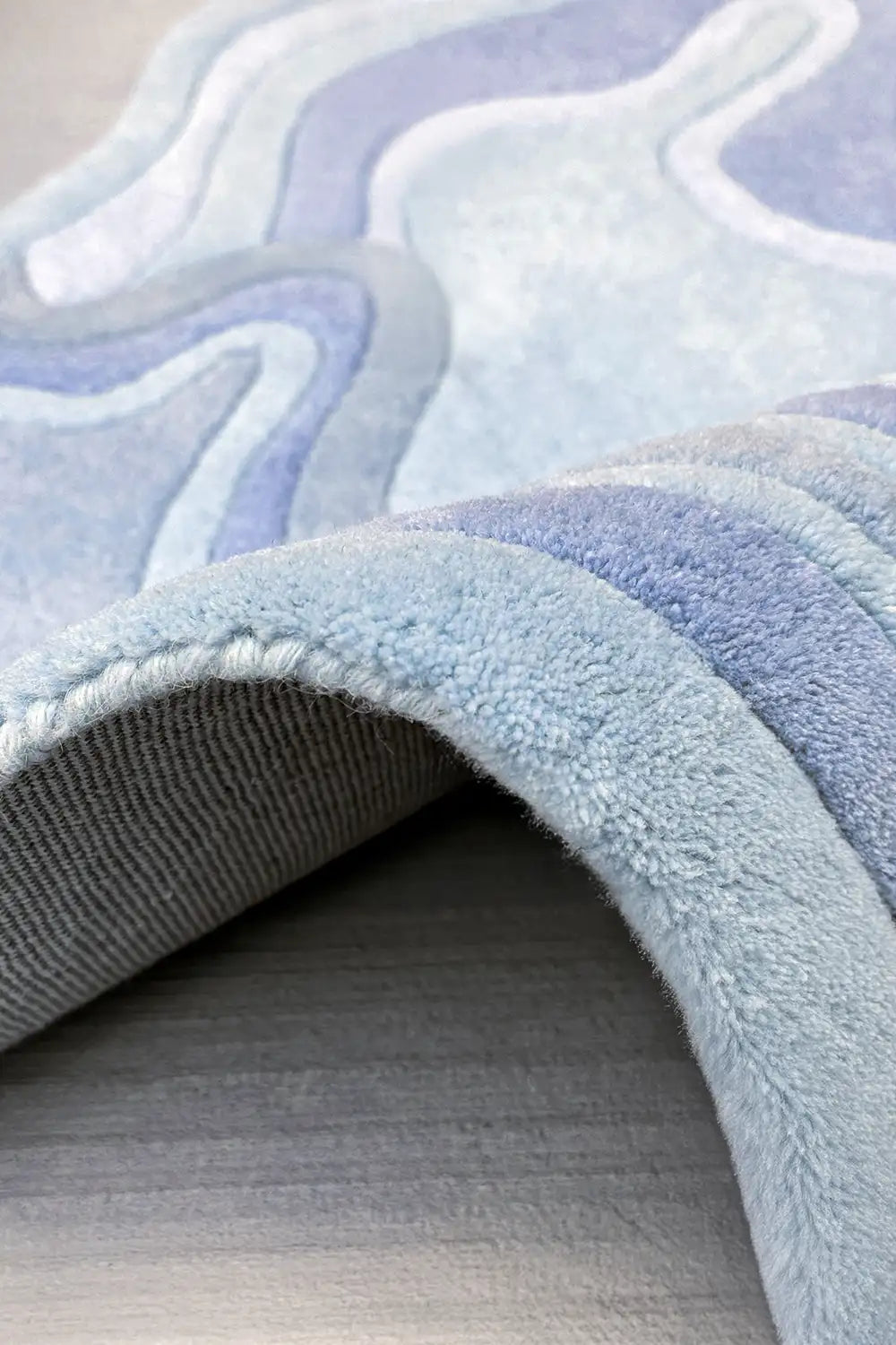 Irregular Contour Blue Hand Tufted Wool Carpet