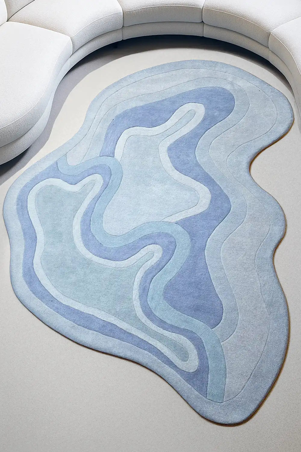 Irregular Contour Blue Hand Tufted Wool Carpet