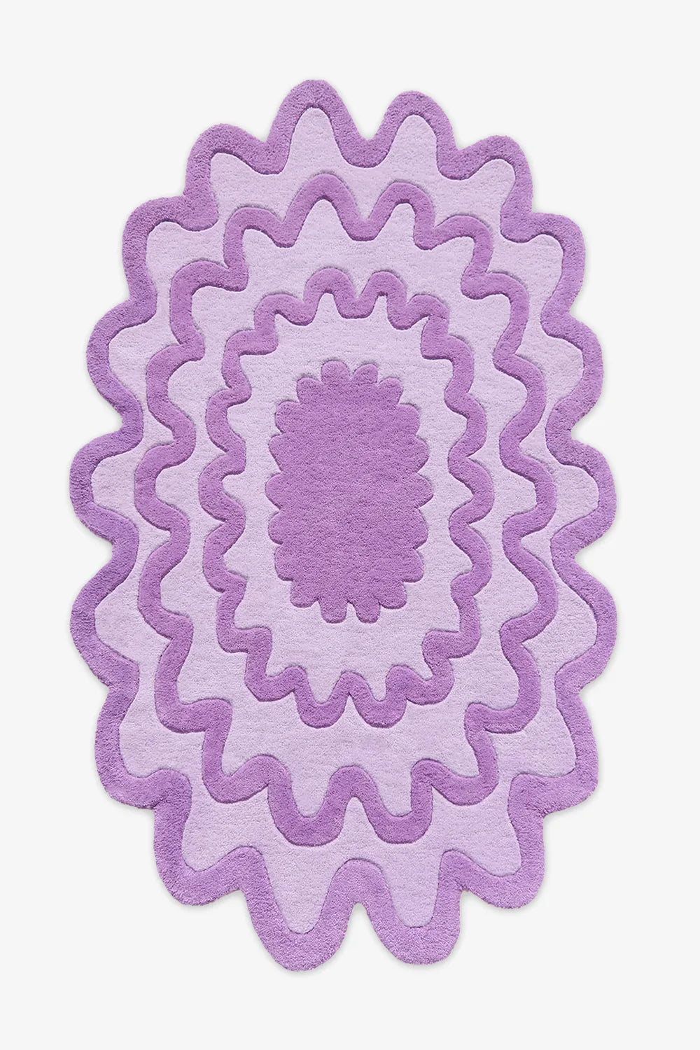 Abstract Scalloped Edge Purple Wool Rug