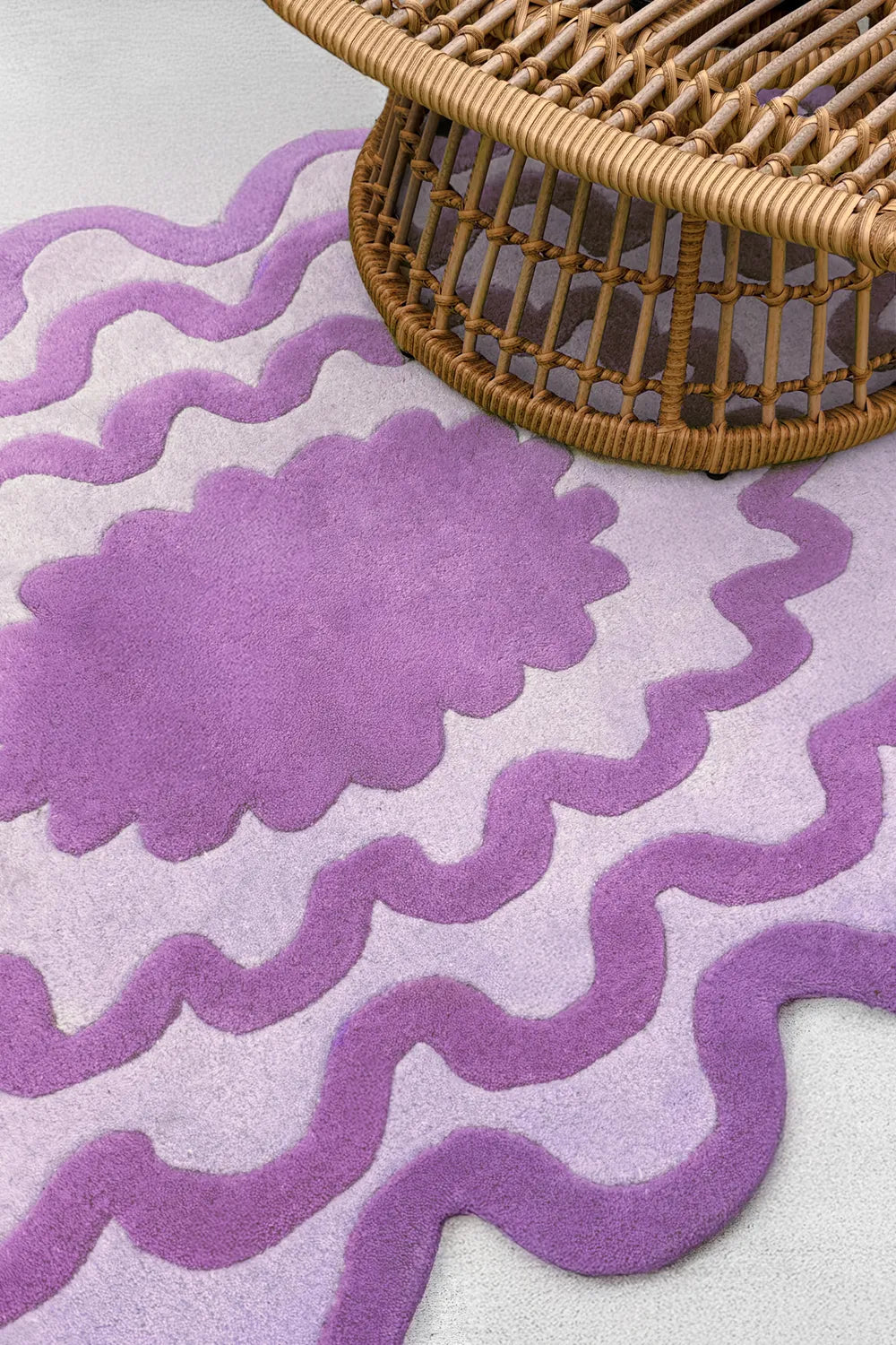 Abstract Scalloped Edge Purple Wool Rug