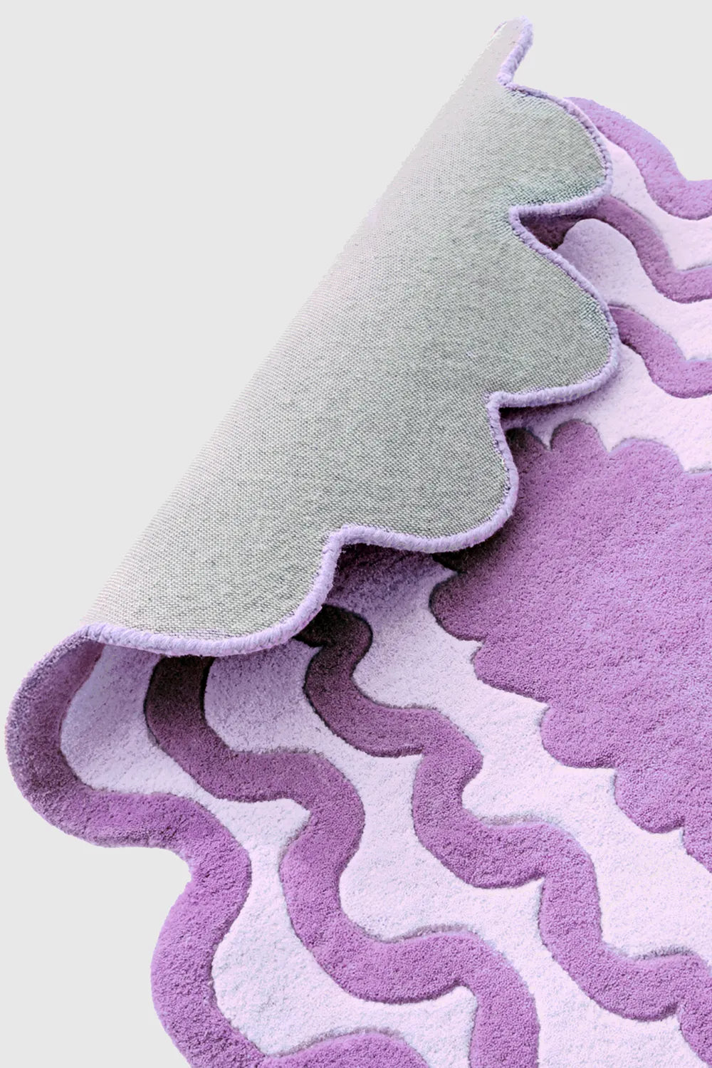 Abstract Scalloped Edge Purple Wool Rug