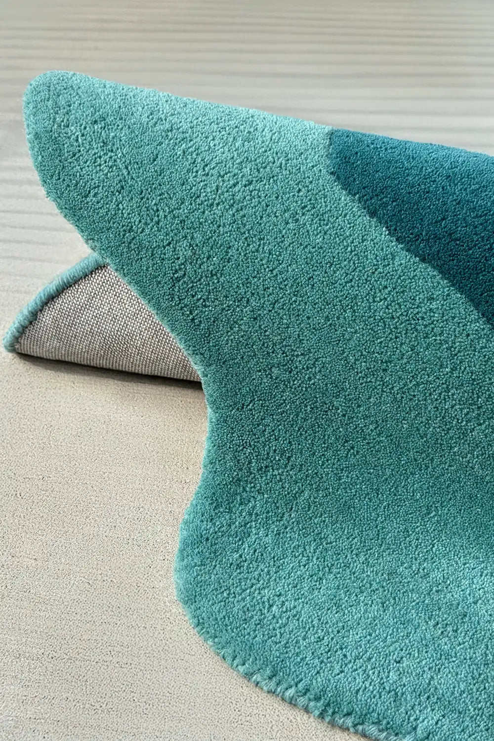 Teal Solid Design Wool Area Carpet