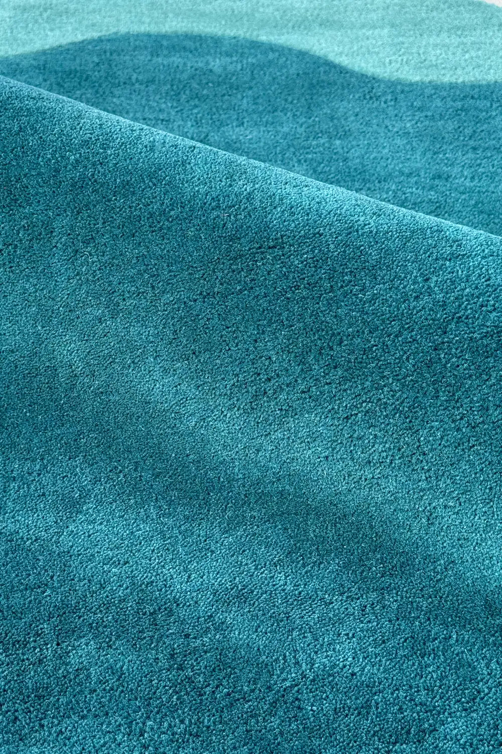 Teal Solid Design Wool Area Carpet