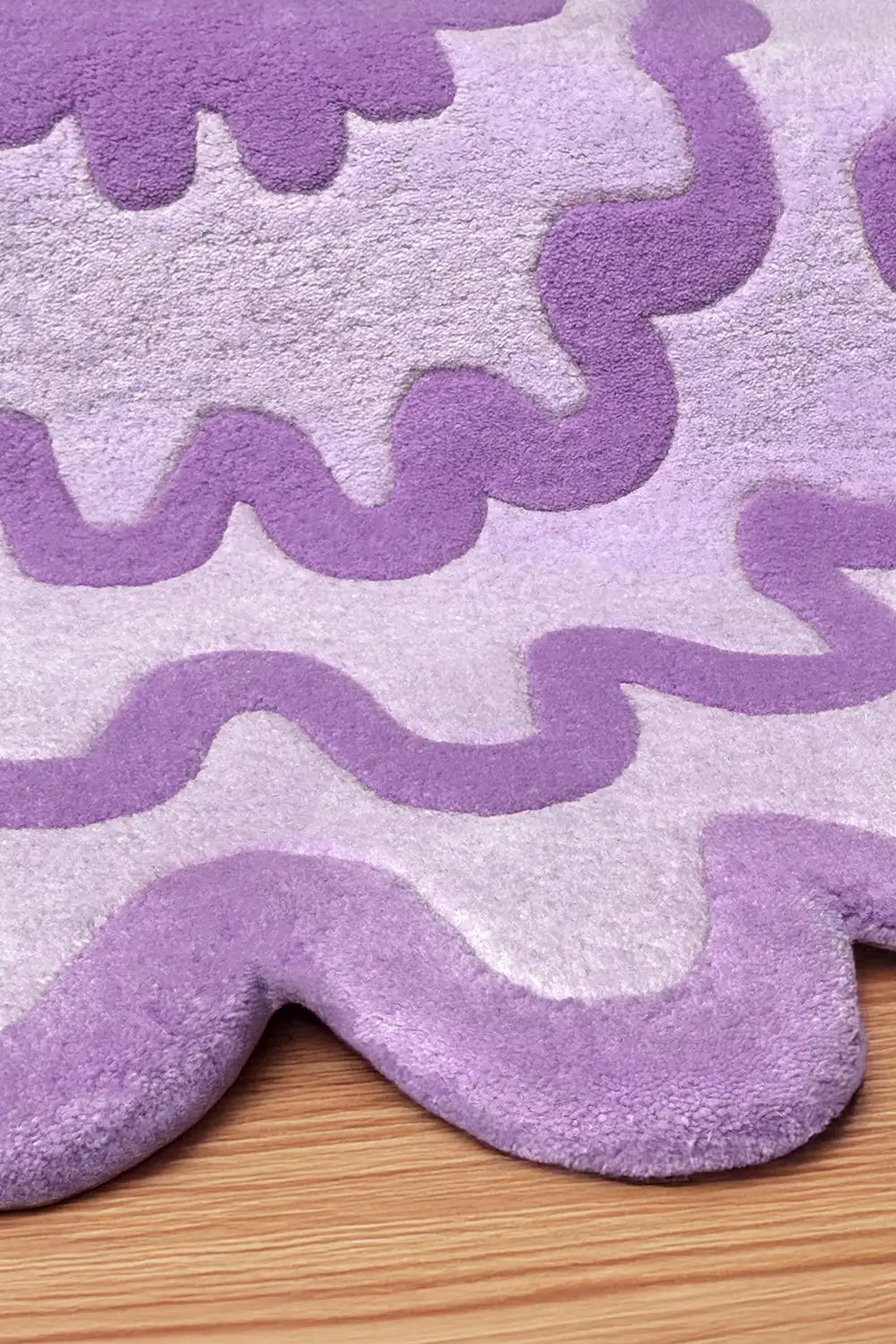 Abstract Scalloped Edge Purple Wool Rug