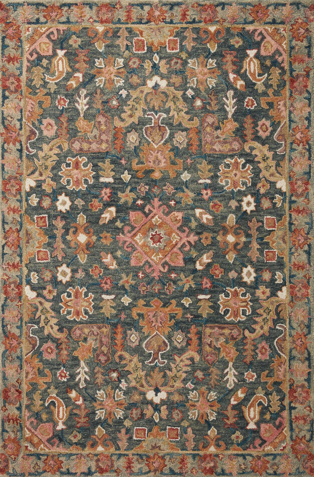 Teal Vintage Floral Tufted Rug