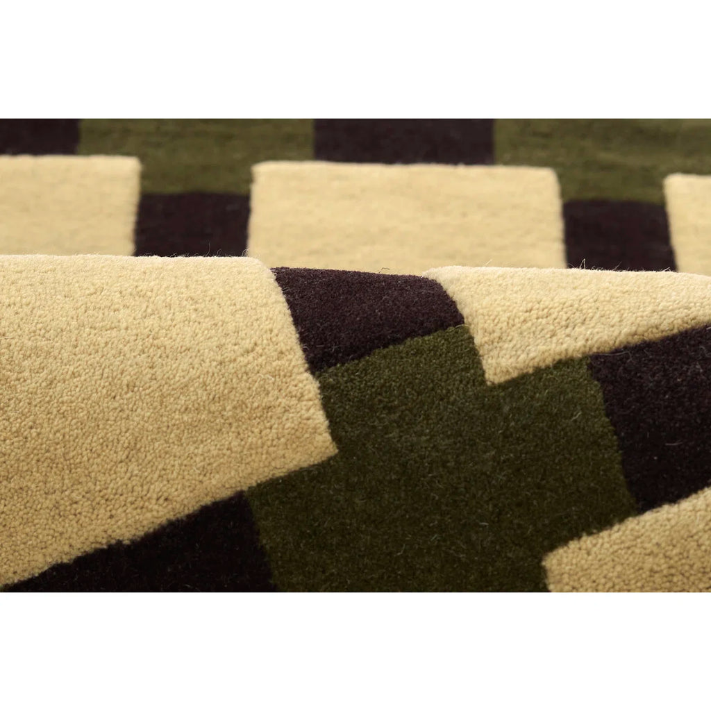 Olive Checkerboard Wool Rug