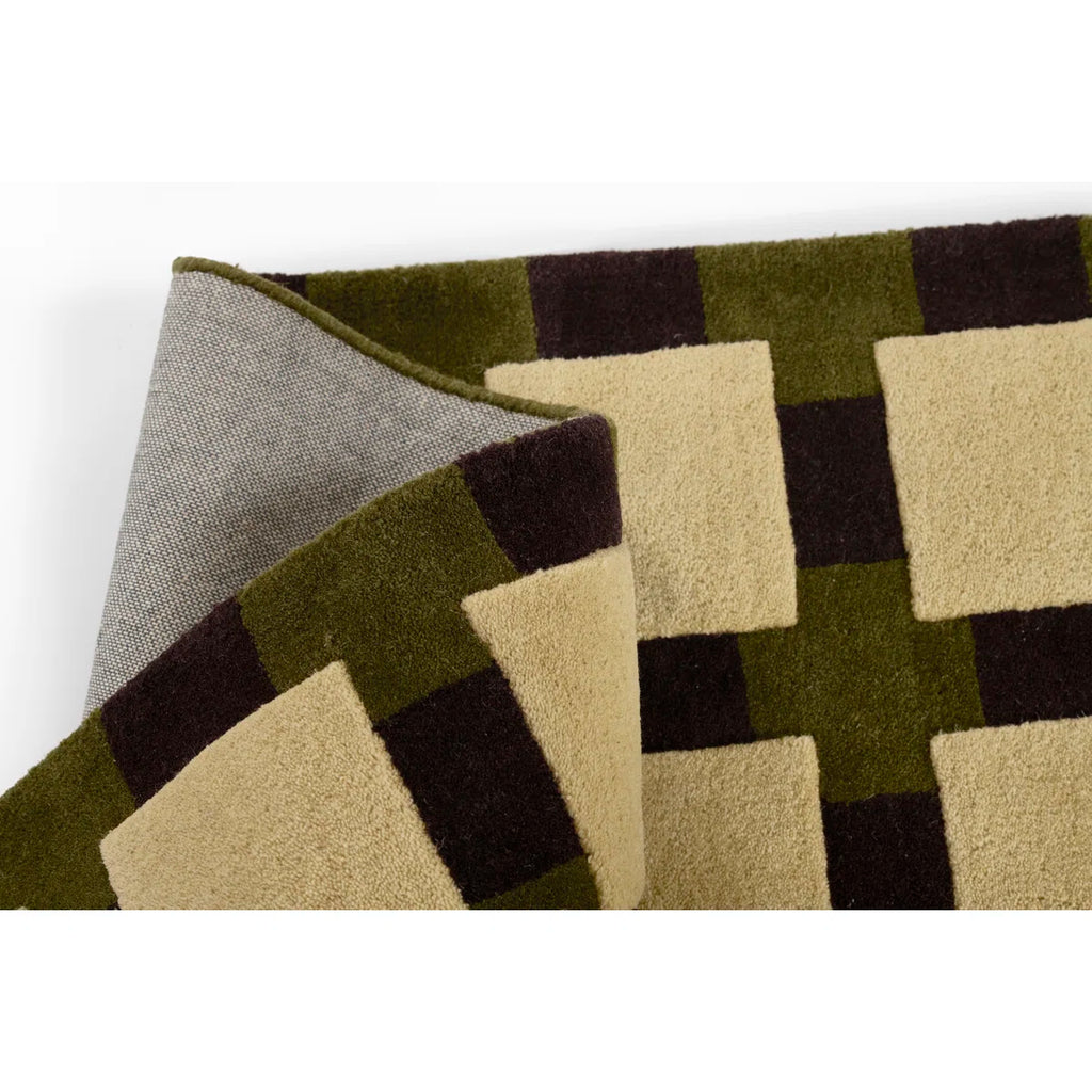 Olive Checkerboard Wool Rug