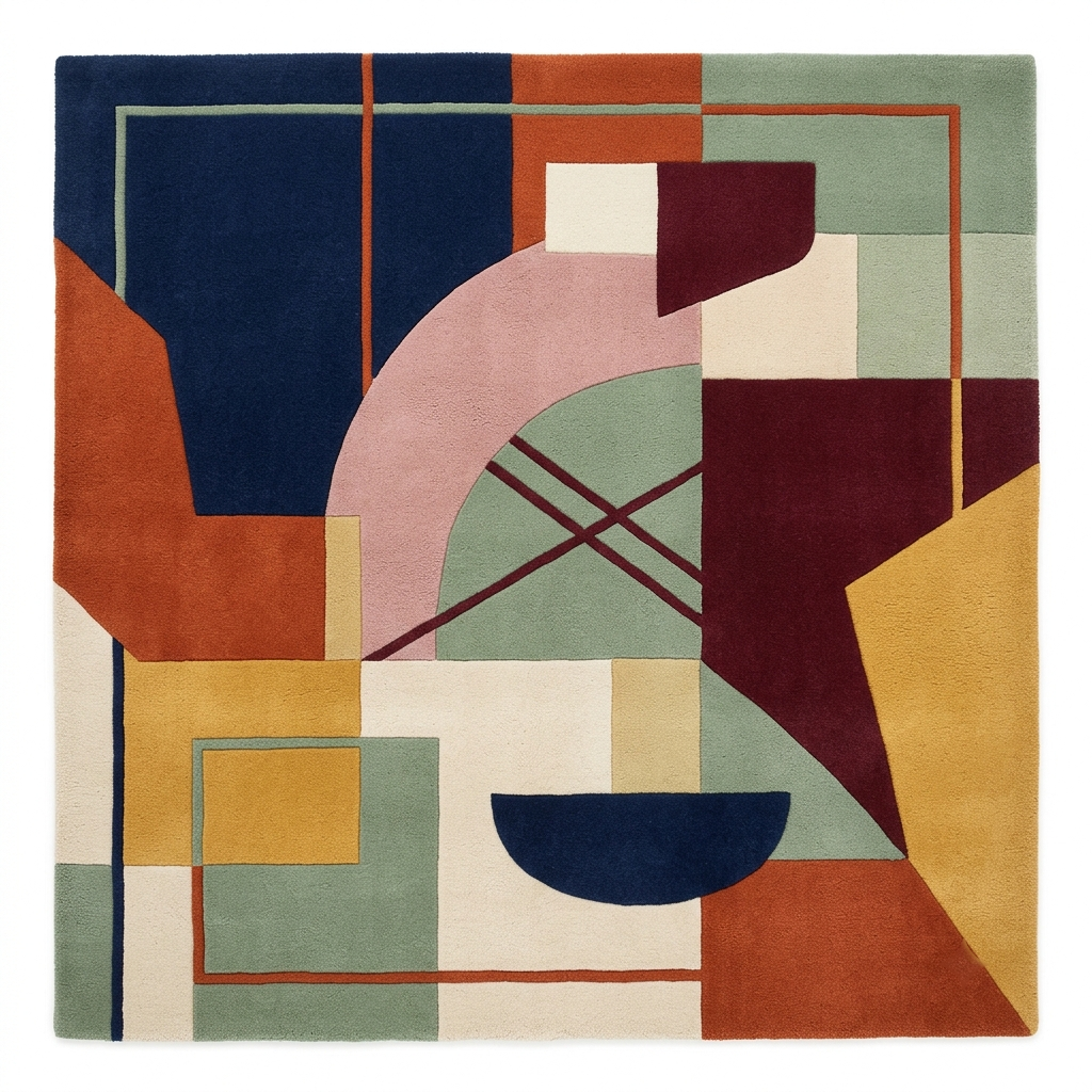 Modern Abstract Geometric Multicolor Hand Tufted Rug